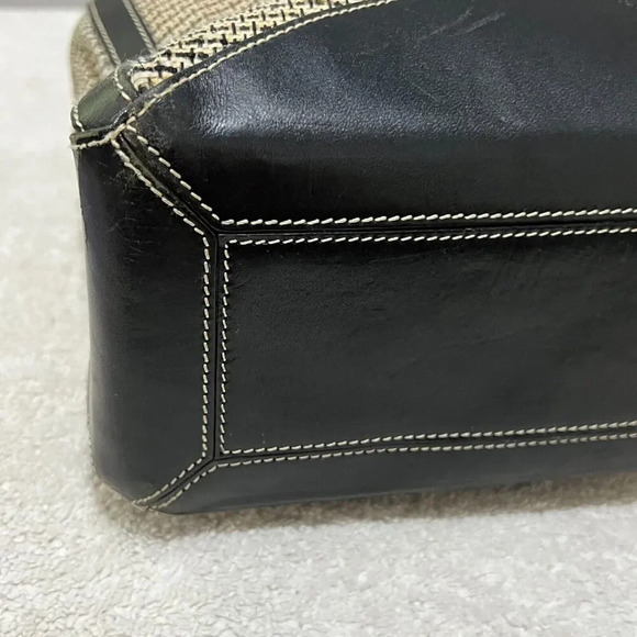 Tusk Womens Beige Black Shoulder Tote Bag Natural Woven Double Handle Large - Picture 8 of 14